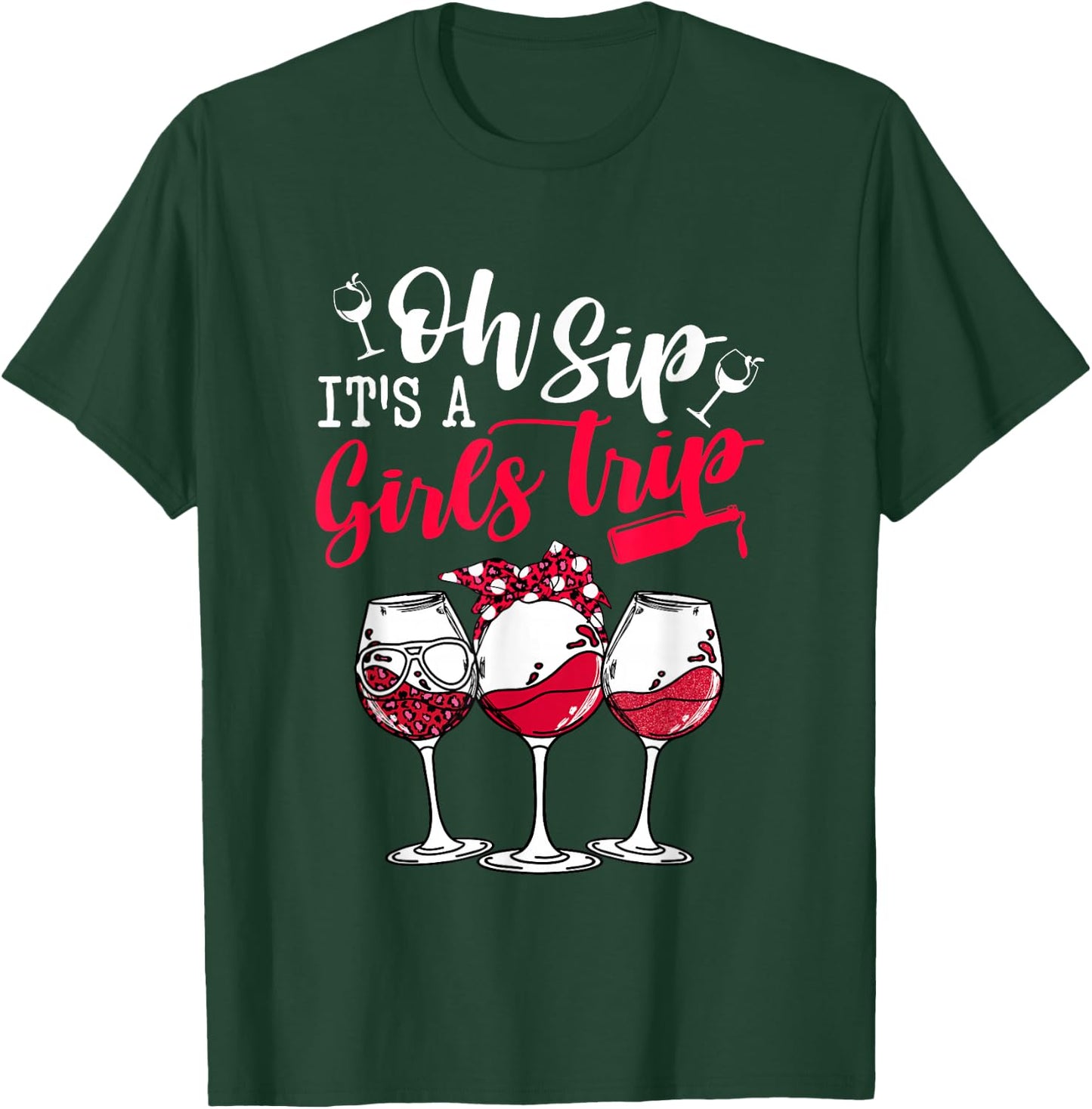 Oh Sip It's A Girls Trip Leopard Print Wine Glasses Party T-Shirt - T-Shirt | Forest