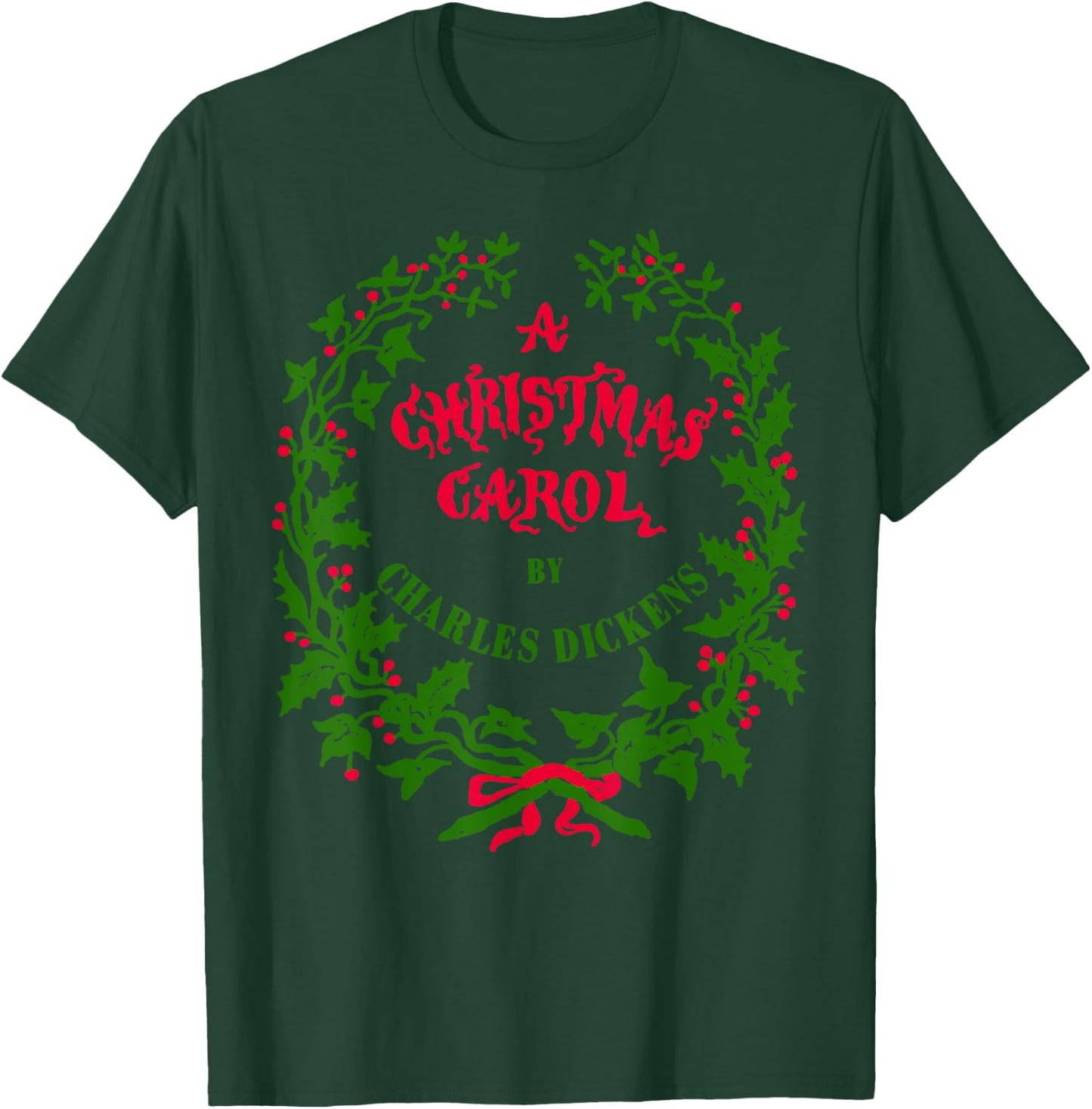 Vintage Mistletoe Wreath A Christmas Carol Art T-Shirt - T-Shirt | Forest