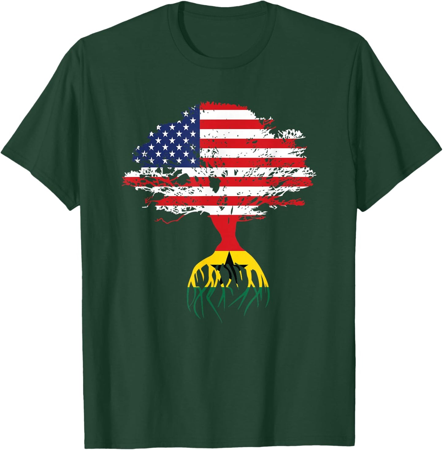 Ghanaian Roots American Flag Ghana Gifts T-Shirt - T-Shirt | Forest