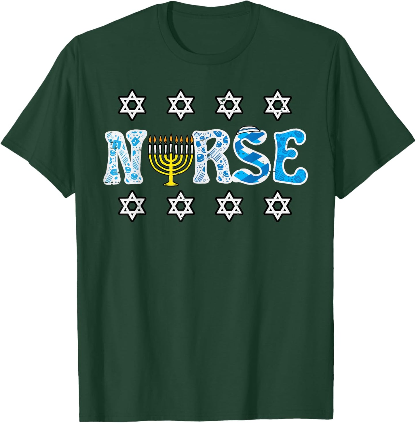 Hanukkah Nurse Chanukah Scrub Top Jewish RN ER ICU Women Men T-Shirt - T-Shirt | Forest