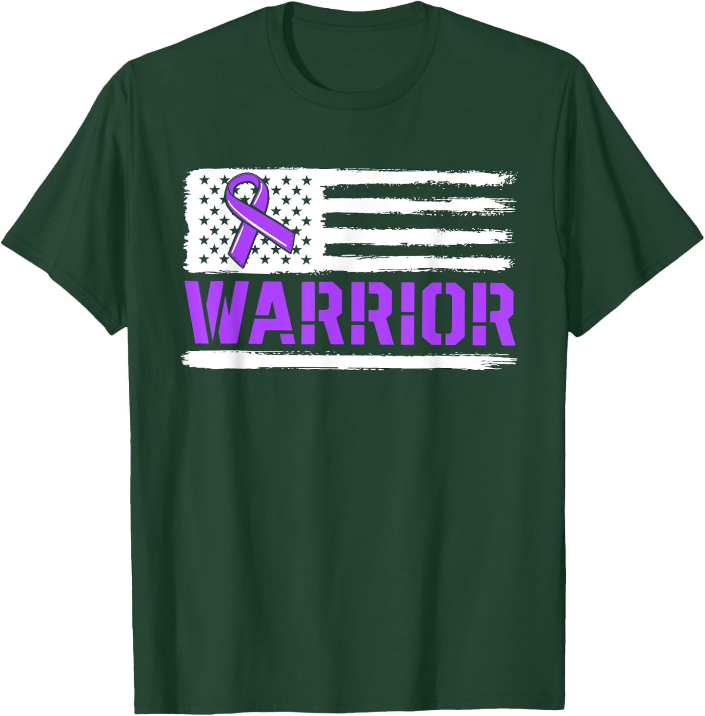 Warrior Flag Purple Support Pancreatic Cancer Awareness T-Shirt - T-Shirt | Forest