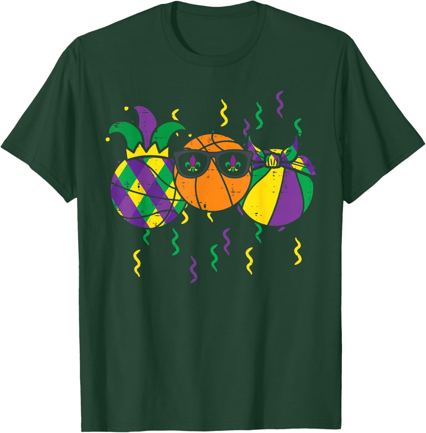 Mardi Gras Basketball Funny Sports Boys Kids Toddlers Men T-Shirt - T-Shirt | Forest