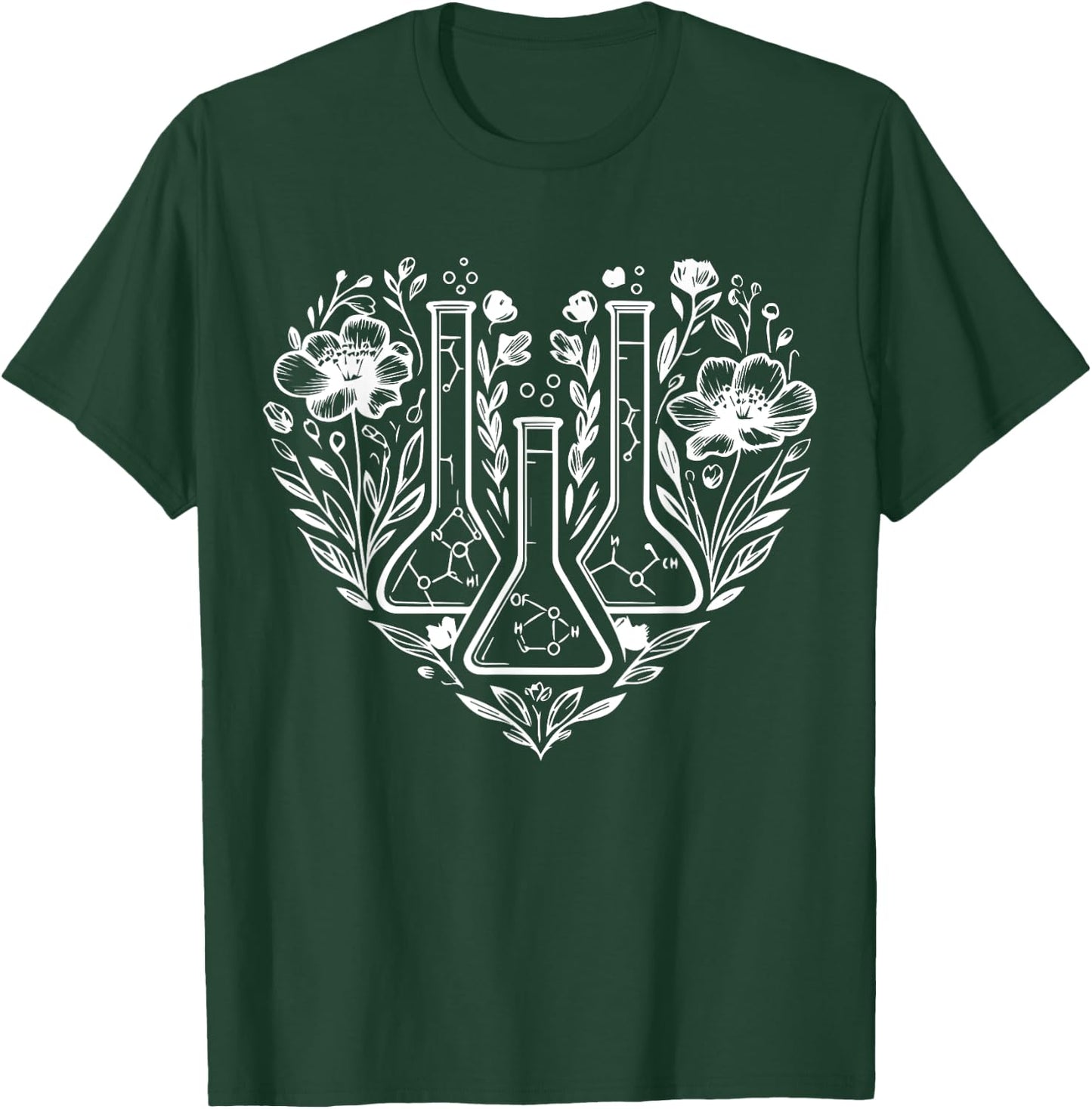 Retro Laboratory Floral Beakers Heart Chemistry Scientist T-Shirt - T-Shirt | Forest