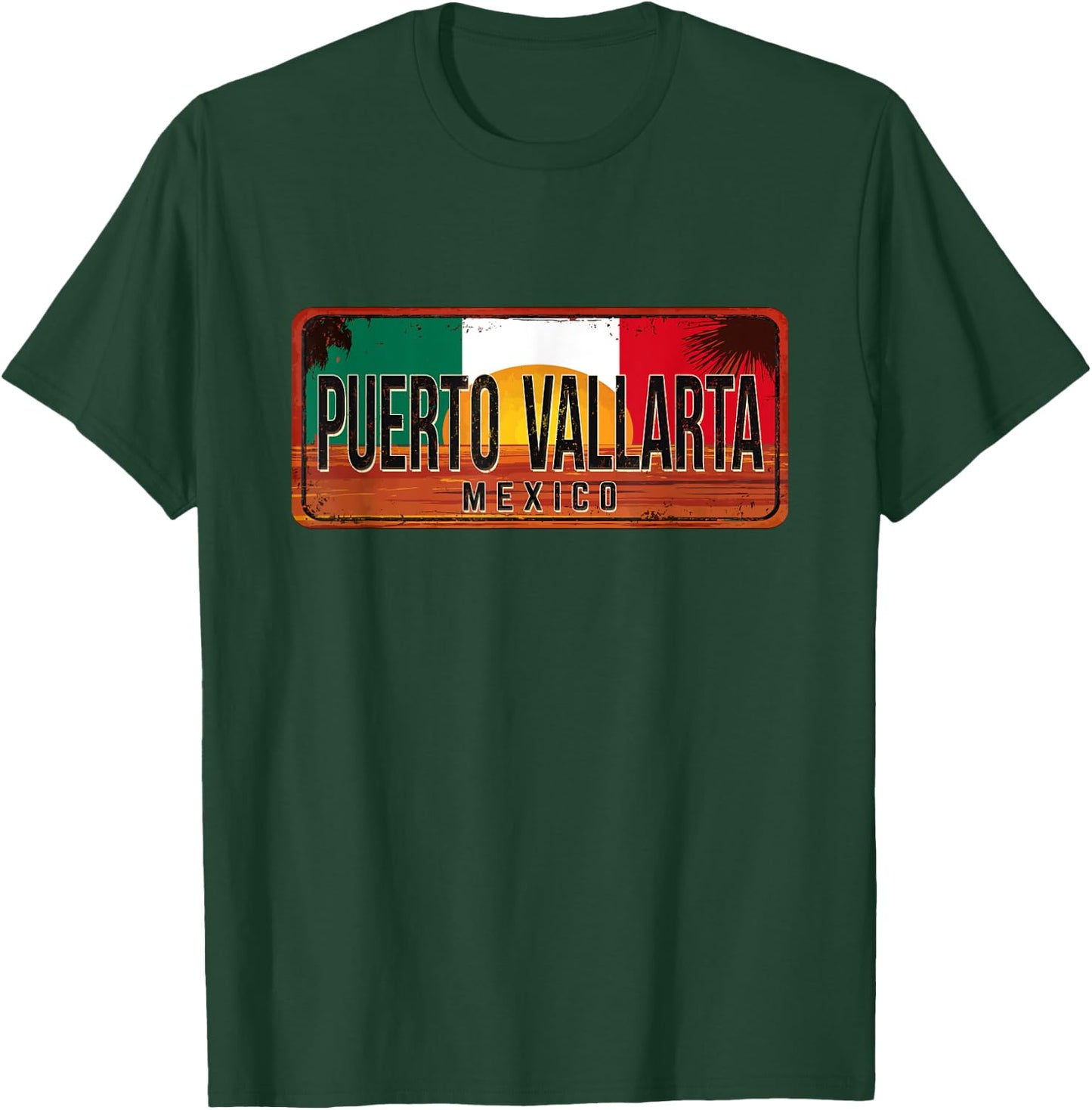 Puerto Vallarta Mexico Vintage Sunset Rusty Metal Sign T-Shirt - T-Shirt | Forest