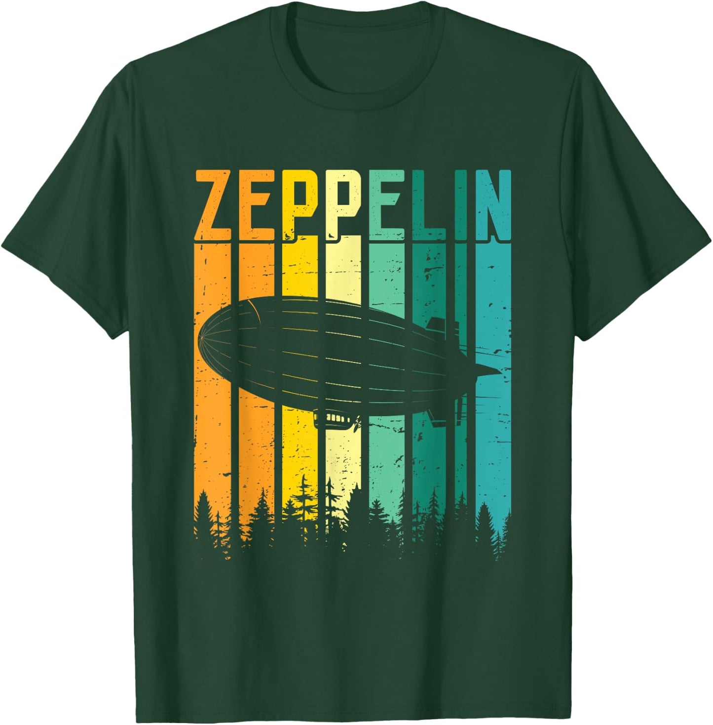 Retro Zeppelin 70s 80s Dirigible Airship Zepelin Zepplin T-Shirt - T-Shirt | Forest