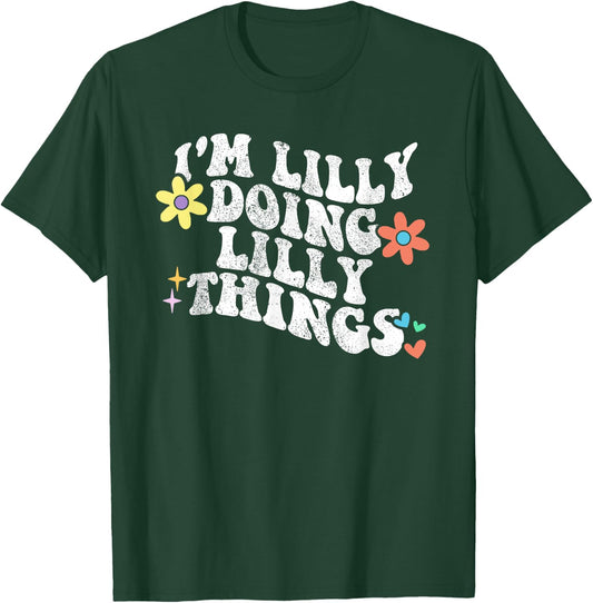 Retro Groovy Im LILLY Doing LILLY Things Funny Mother's Day T-Shirt - T-Shirt | Forest
