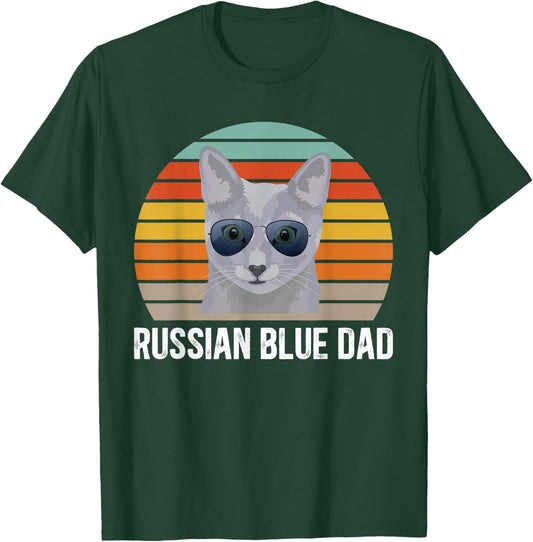 Russian Blue Dad Retro Russian Blue Cat Owner Girls Kids T-Shirt - T-Shirt | Forest
