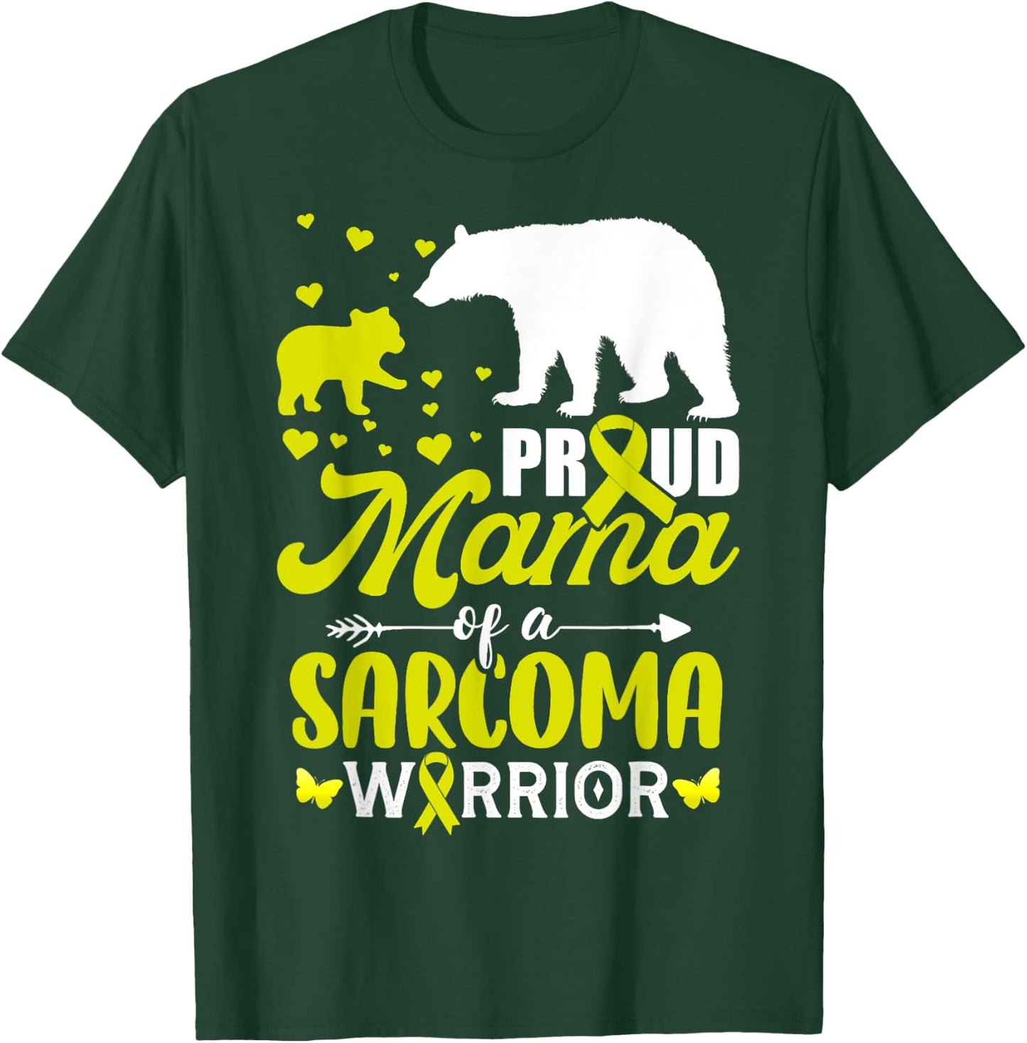 Mom Bear Proud Mama Of Sarcoma Cancer Warrior Yellow Ribbon T-Shirt - T-Shirt | Forest