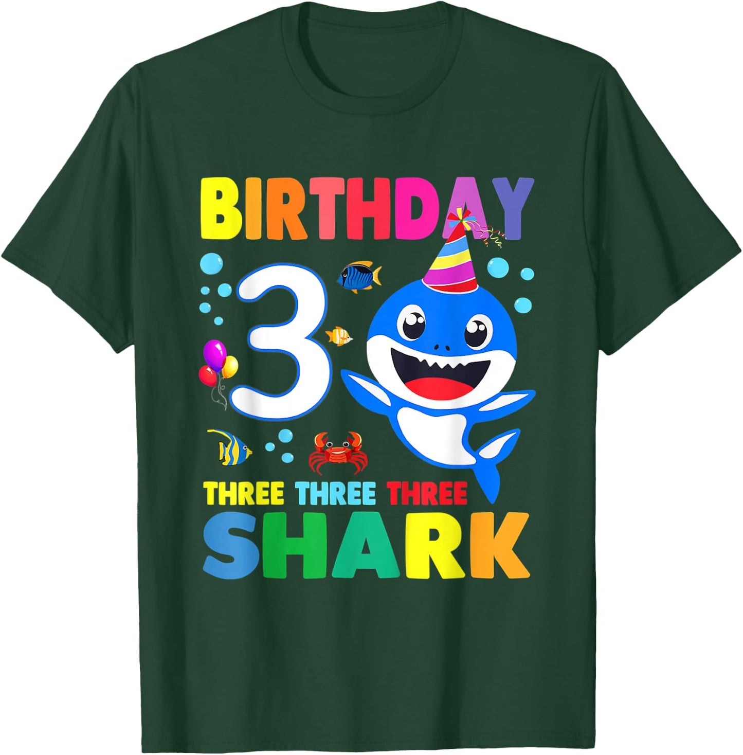 Birthday Kids Shark 3 Year Old 3rd Birthday Matching Family T-Shirt - T-Shirt | Forest
