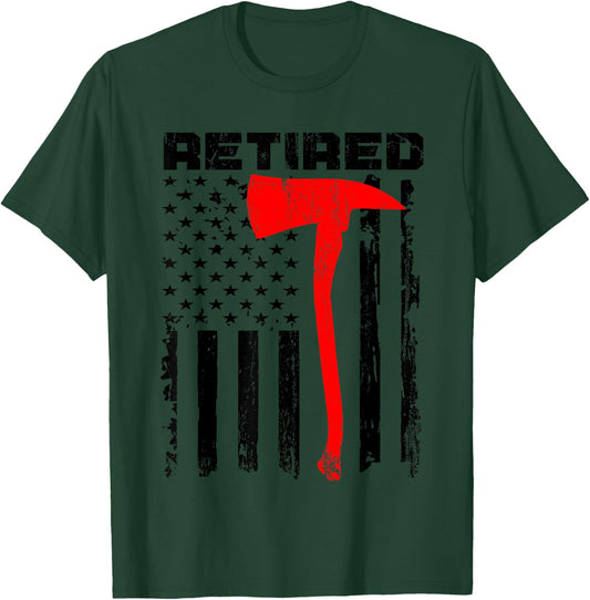 Funny Retired Firefighter USA Flag Fireman Retirement Outfit T-Shirt - T-Shirt | Forest