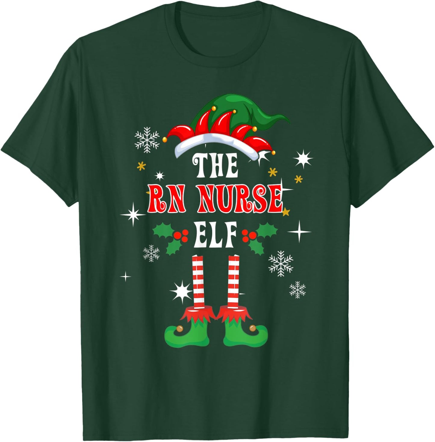 RN Nurse Elf Christmas Winter Holiday Family Matching Pajama T-Shirt - T-Shirt | Forest