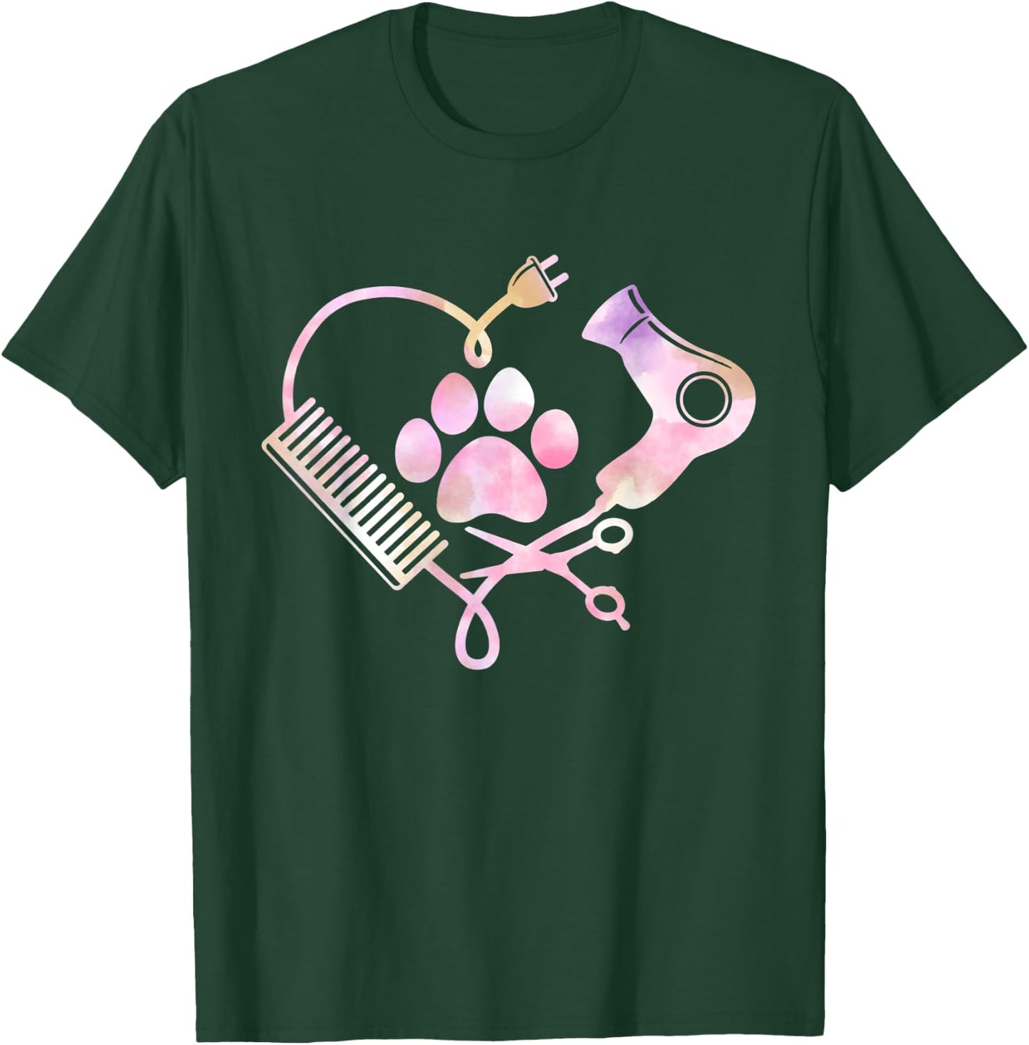 Dog Grooming Hair Dryer Heart Shirt Dog Groomer Gifts T-Shirt - T-Shirt | Forest