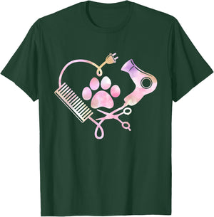 Dog Grooming Hair Dryer Heart Shirt Dog Groomer Gifts T-Shirt - T-Shirt | Forest