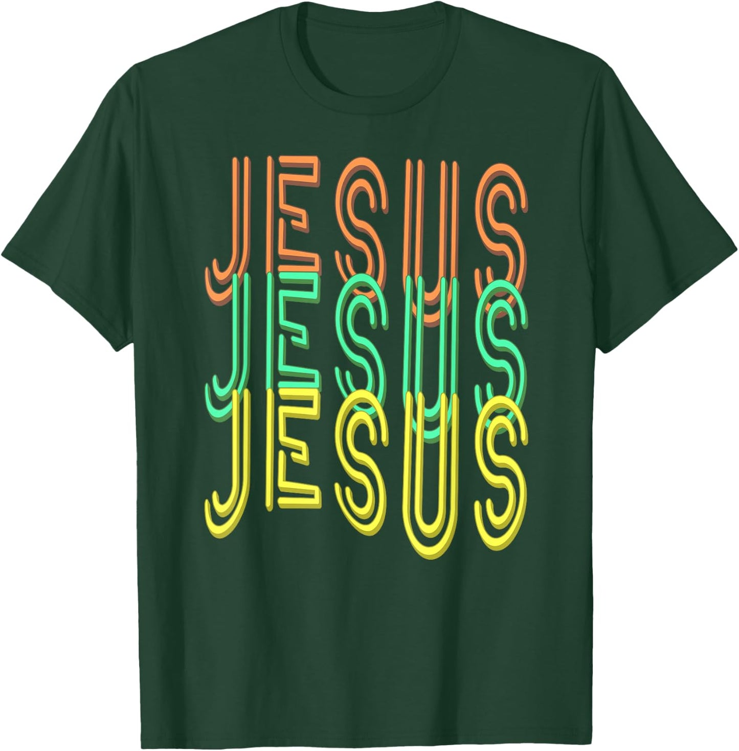 Jesus Jesus Jesus (Simulated Neon Sign Font) T-Shirt - T-Shirt | Forest