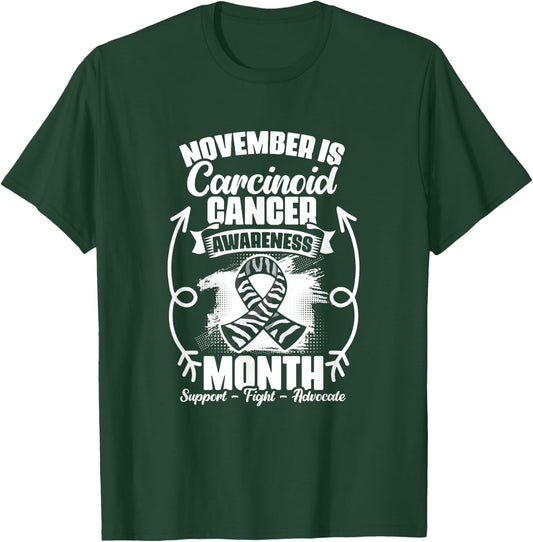 Zebra Ribbon November Carcinoid Cancer Awareness T-Shirt - T-Shirt | Forest