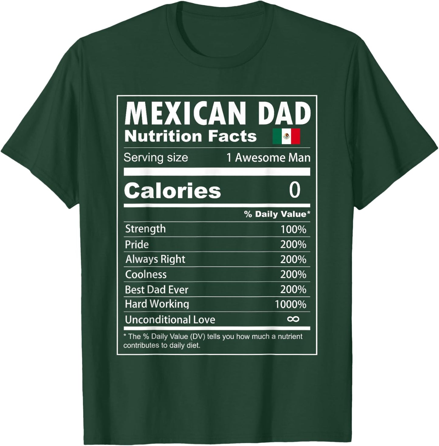 Mexican Dad Nutrition Facts Proud Mexican Father T-Shirt - T-Shirt | Forest