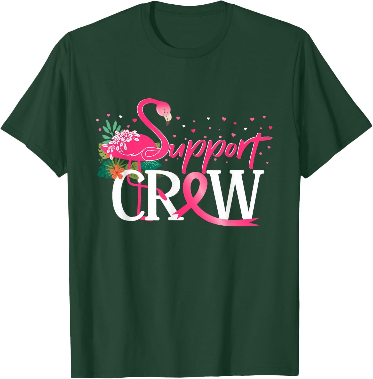 Warrior Support Crew Flamingo Breast Cancer Awareness T-Shirt - T-Shirt | Forest