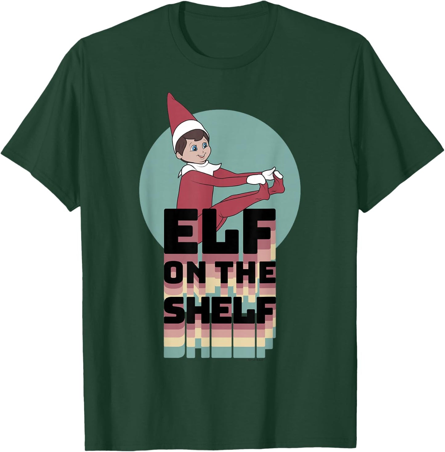 Elf on The Shelf Christmas Retro Rainbow Stacked Text Logo T-Shirt - T-Shirt | Forest