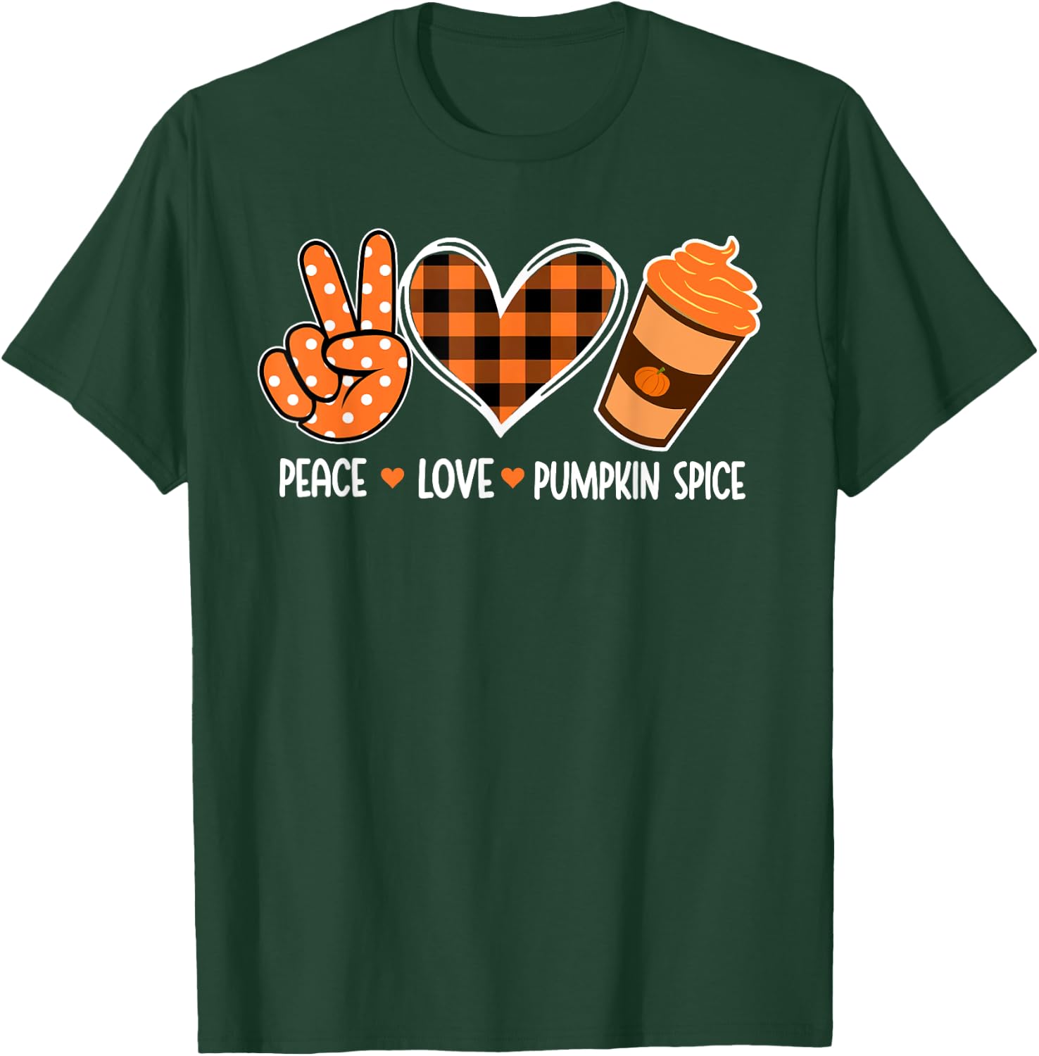 Peace Love Pumpkin Spice Latte Halloween Plaid Fall Season T-Shirt - T-Shirt | Forest