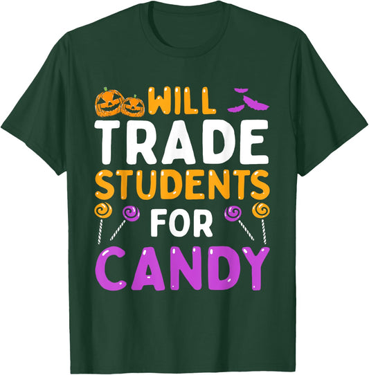 Will Trade Students For Candy Cute Halloween Costume Teacher Women Kids T-Shirt - T-Shirt | Forest