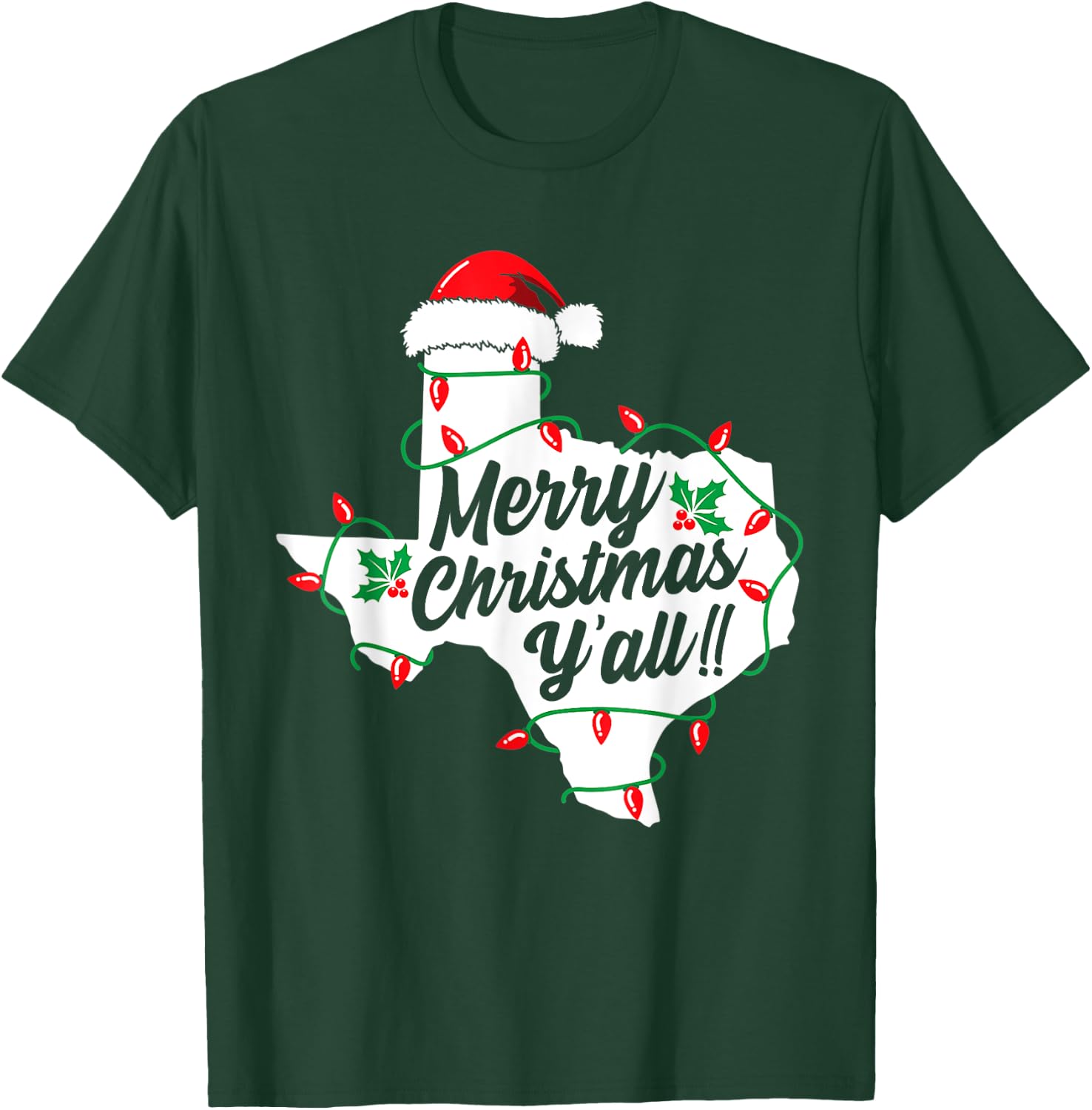 Funny Southern Humor Merry Christmas Y'All Texas Map Santa T-Shirt - T-Shirt | Forest