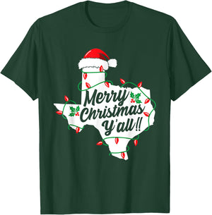 Funny Southern Humor Merry Christmas Y'All Texas Map Santa T-Shirt - T-Shirt | Forest
