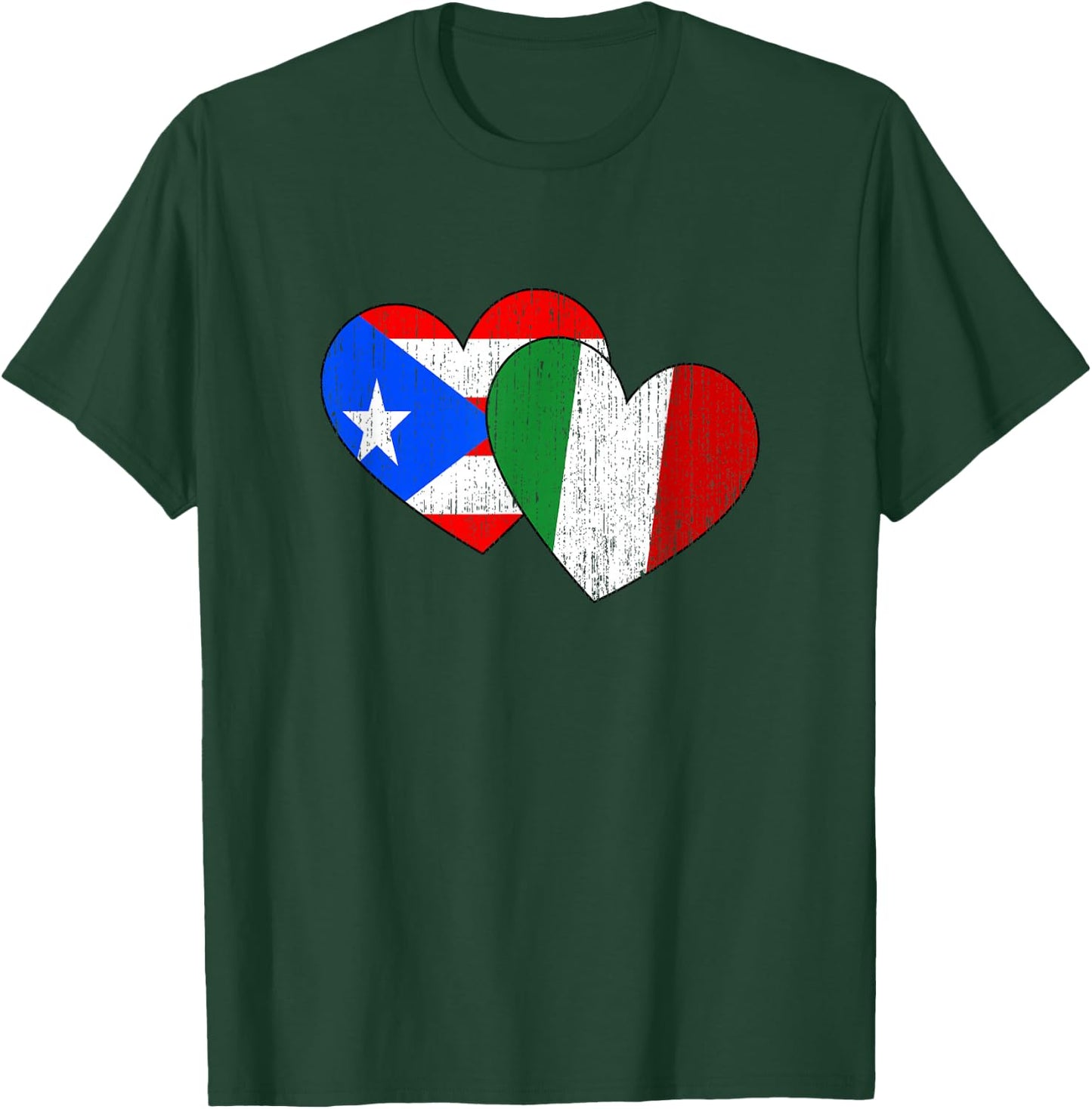 Half Italian And Puerto Rican Rico Italy Flag Heart Boricua T-Shirt - T-Shirt | Forest