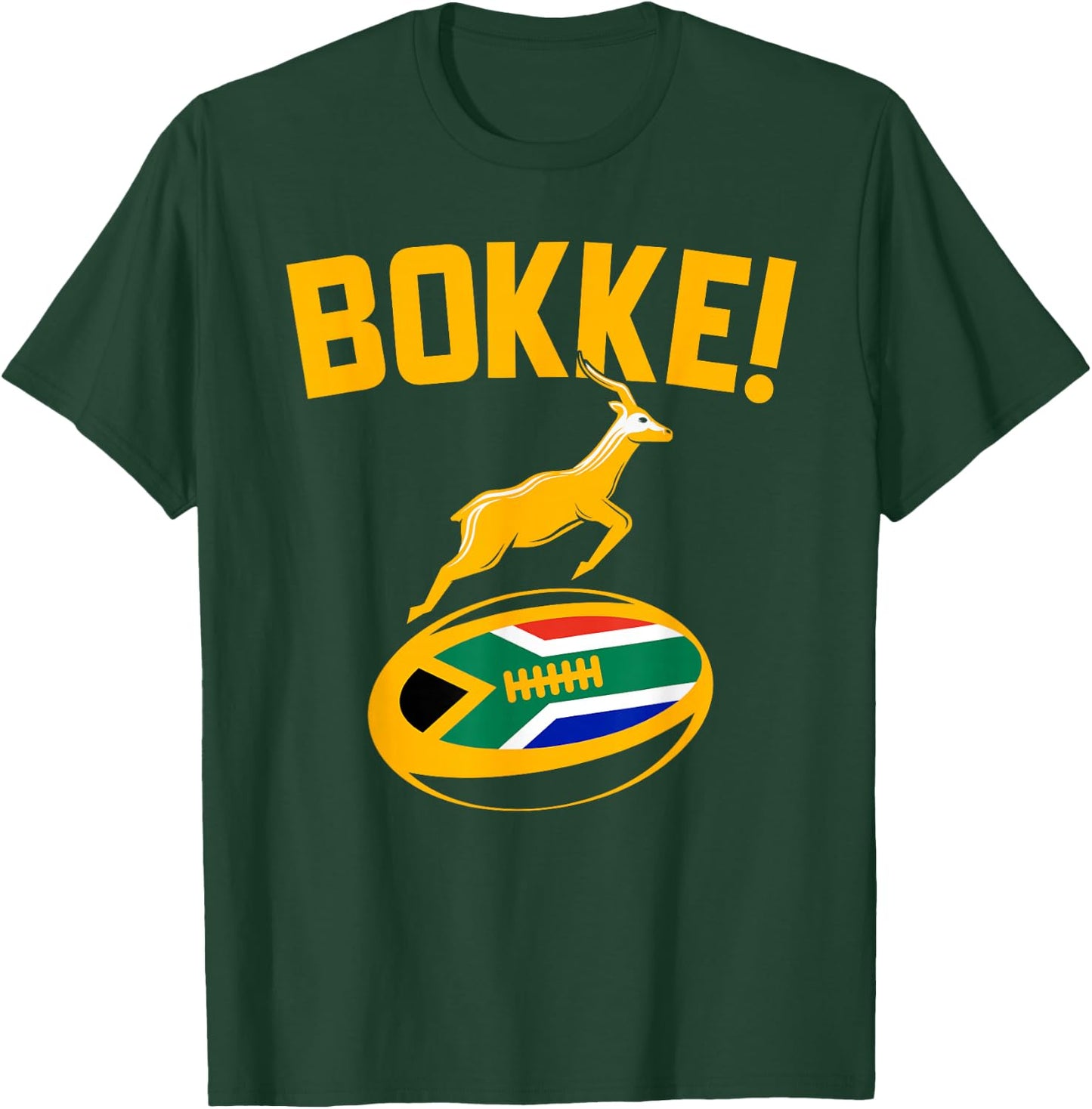 Bokke! Springbok Rugby South African Flag. Men, Women & Kids T-Shirt - T-Shirt | Forest