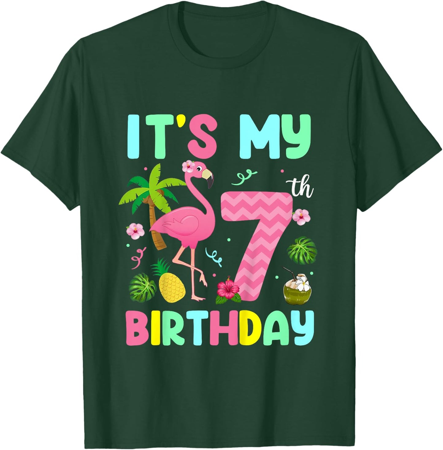 It's My 7th Birthday Flamingo Shirt Hawaii 7 Yrs Old Girl T-Shirt - T-Shirt | Forest