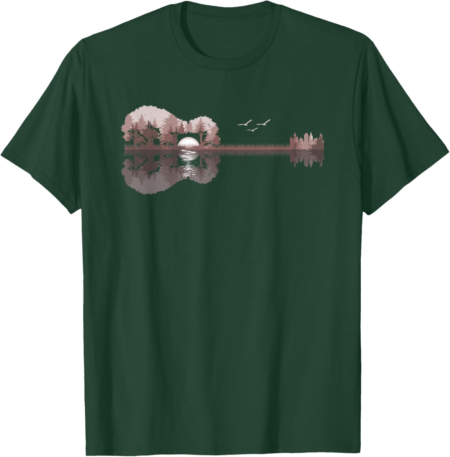 Acoustic Guitar Lake Sunset Guitarist Country Rock Music T-Shirt - T-Shirt | Forest