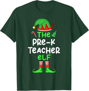 I'm The Pre-K Teacher Elf Christmas Matching Pajama T-Shirt - T-Shirt | Forest