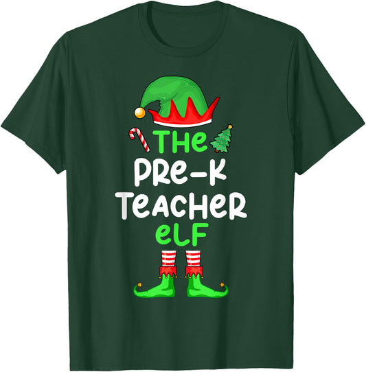 I'm The Pre-K Teacher Elf Christmas Matching Pajama T-Shirt - T-Shirt | Forest