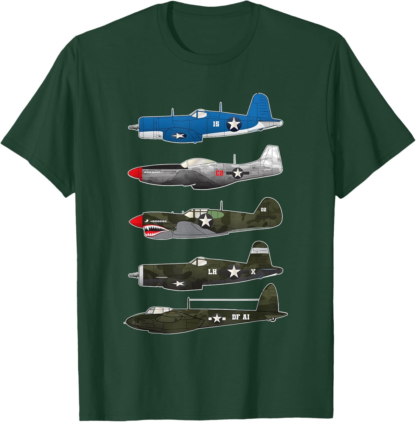 American Planes WW2 Warbirds P51 Mustang B-17 Fortress Gift T-Shirt - T-Shirt | Forest
