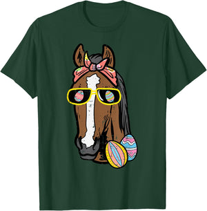 Easter Horse Face Cowgirl Equestrian Women Girls Kids Teen T-Shirt - T-Shirt | Forest