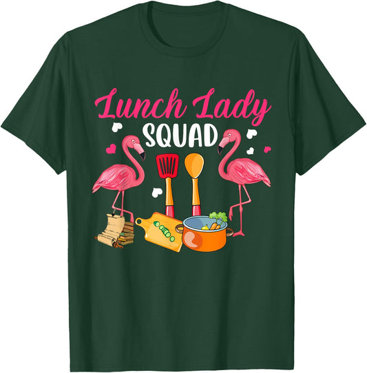 Lunch Lady Squad Couple Cute Flamingos Matching Proud Job T-Shirt - T-Shirt | Forest