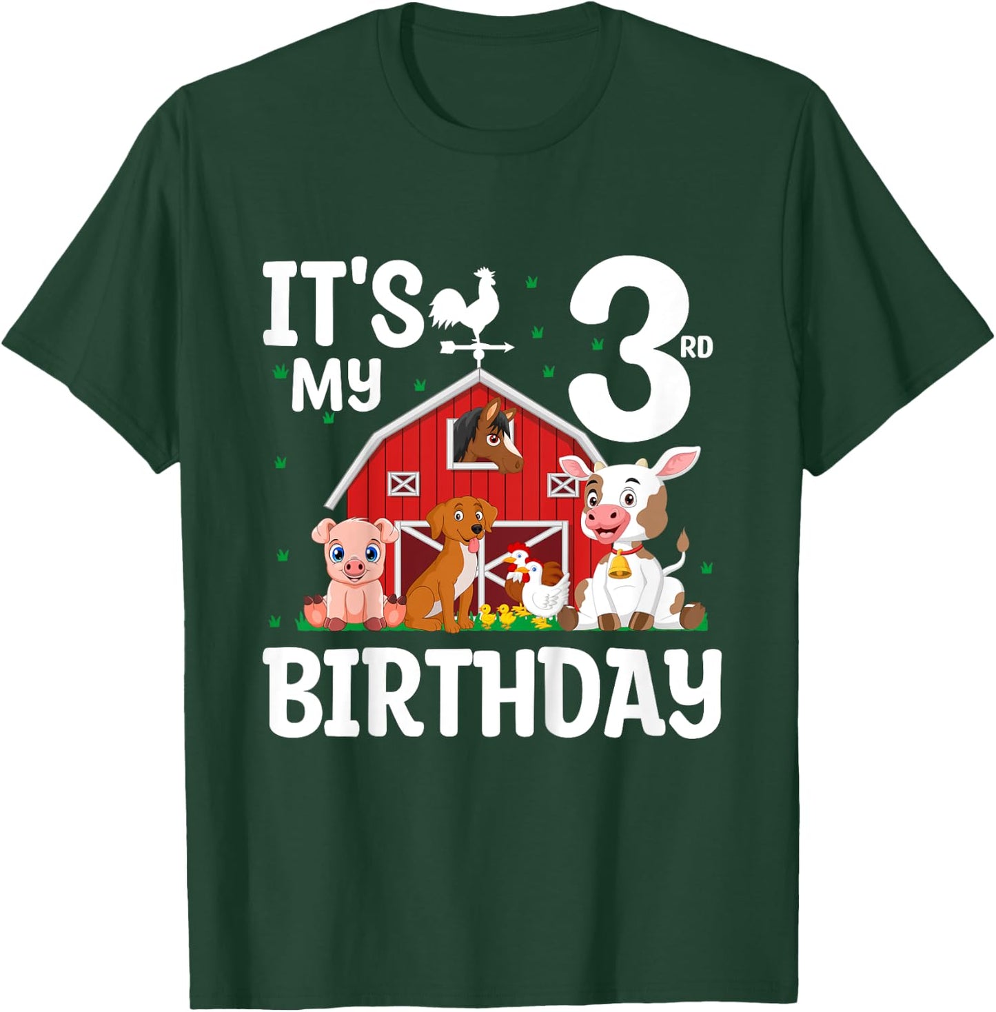 It's My 3rd Birthday Farm Animal 3 Years Old Birthday Party T-Shirt - T-Shirt | Forest