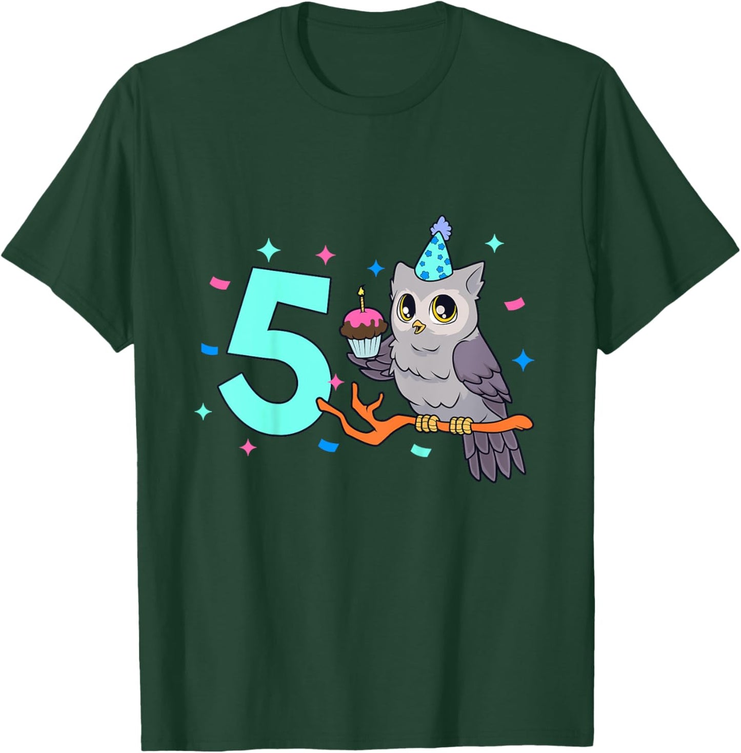 Kids I am 5 with owl - kids birthday 5 years old T-Shirt - T-Shirt | Forest
