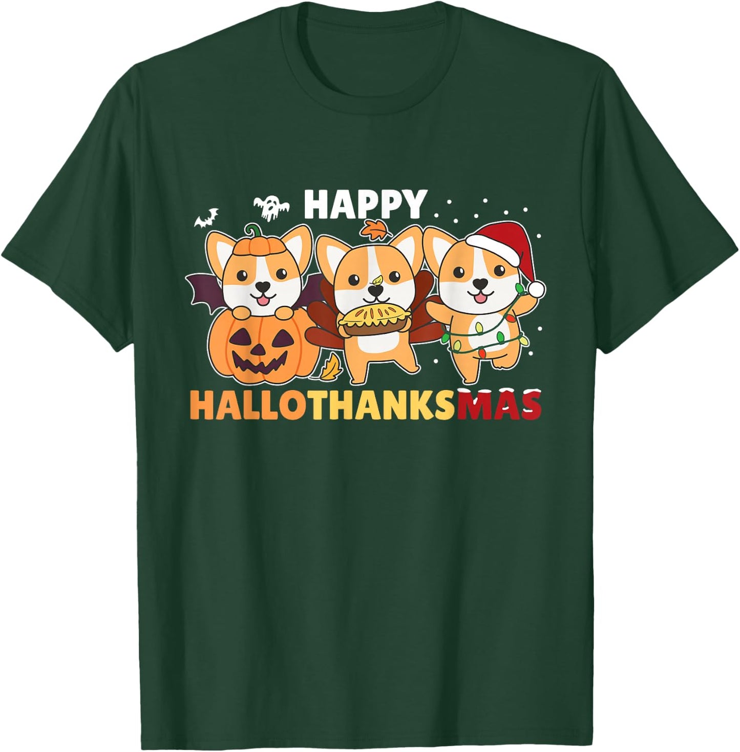 Corgi Christmas Halloween Costume Happy Hallothanksmas T-Shirt - T-Shirt | Forest