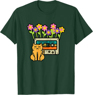 Cat Casette Tape Vintage Soul Flowers Retro Mom Women Girls T-Shirt - T-Shirt | Forest