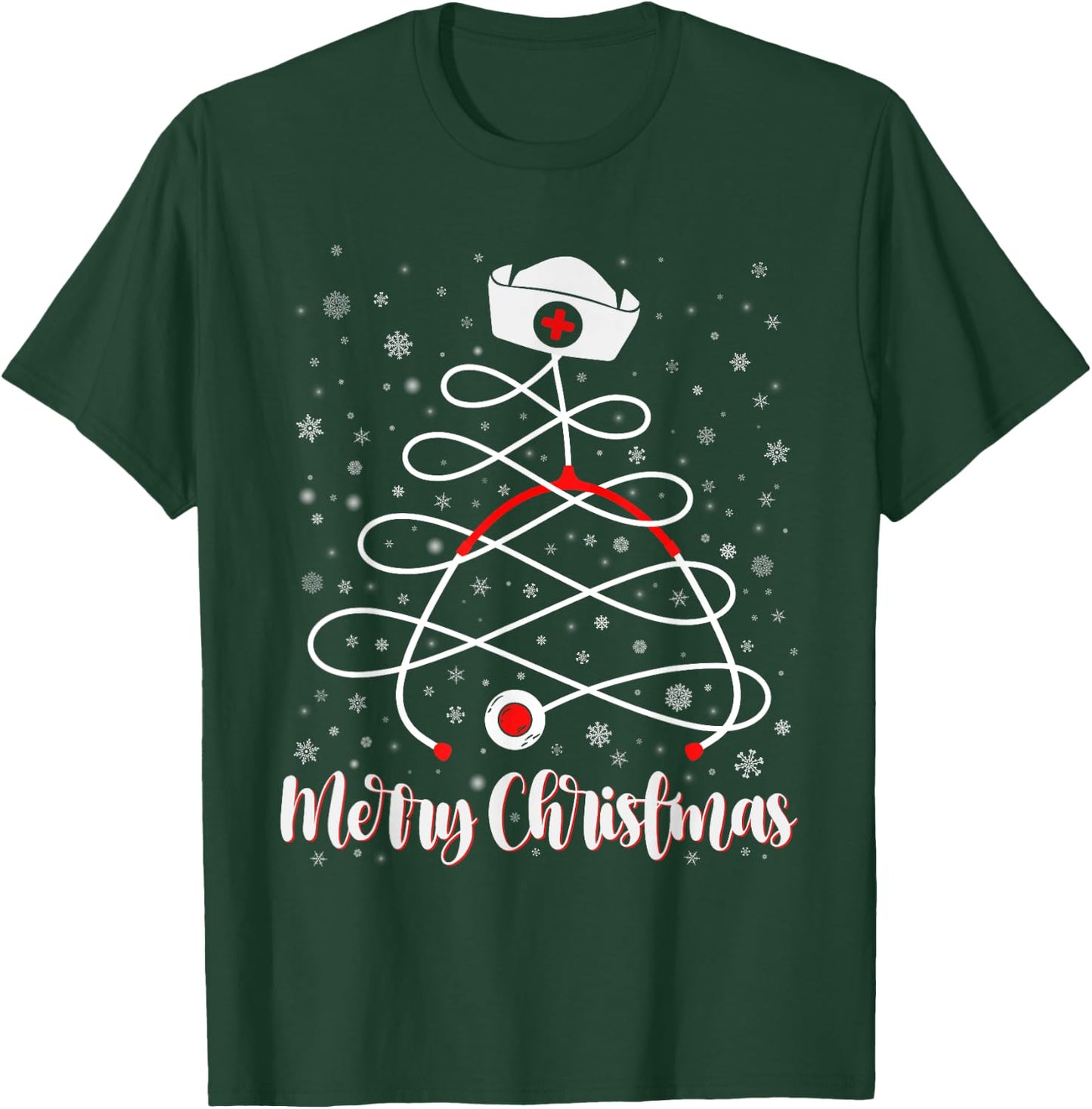 Merry Christmas Nurse Tree Xmas Scrub Women Men T-Shirt - T-Shirt | Forest