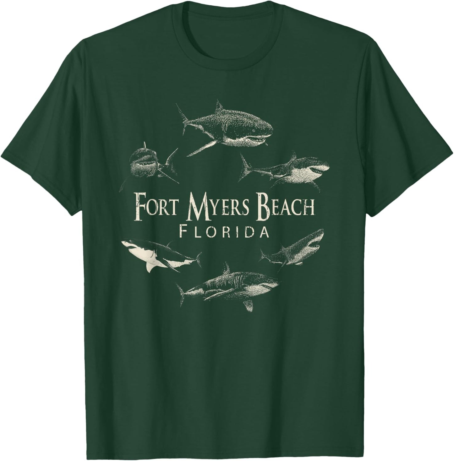 Fort Myers Beach Retro Fort Myers Beach Fl Shark Women Girls Kids T-Shirt - T-Shirt | Forest