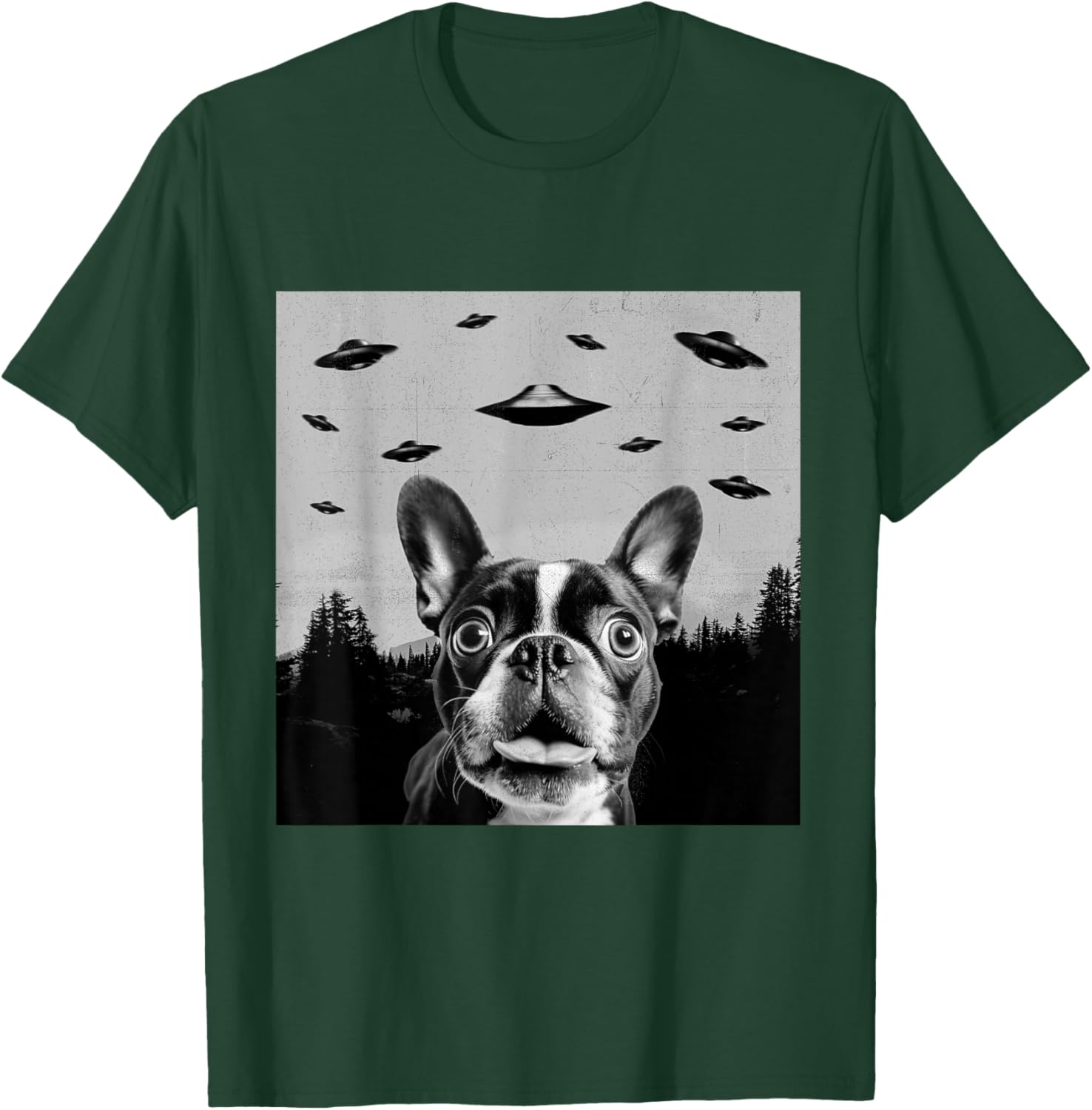 Alien UFO Funny Frenchton Dog Lover Men Women Kids T-Shirt - T-Shirt | Forest