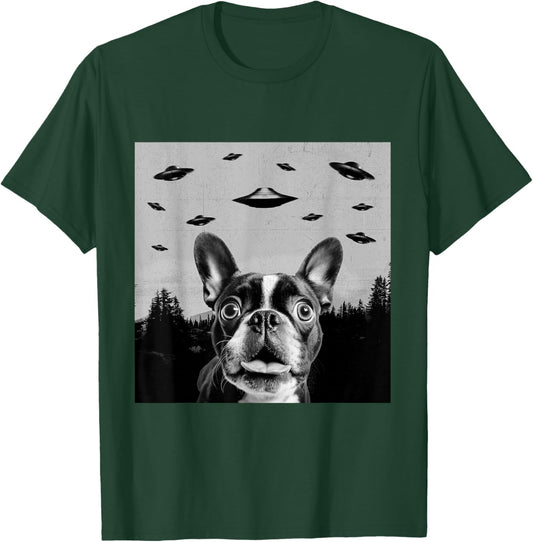 Alien UFO Funny Frenchton Dog Lover Men Women Kids T-Shirt - T-Shirt | Forest