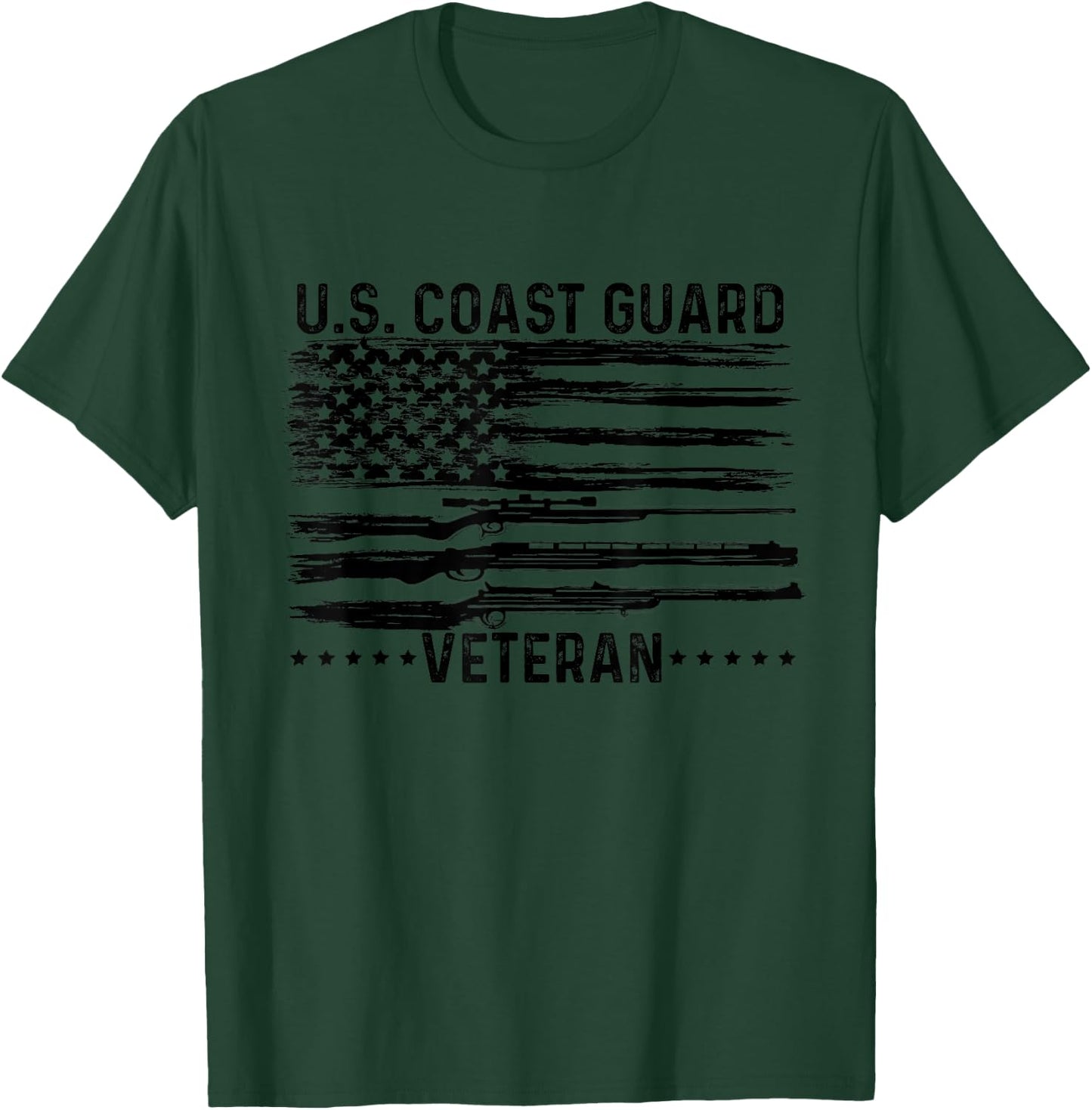 US Coast Guard Veteran USCG Distressed American Flag T-Shirt - T-Shirt | Forest