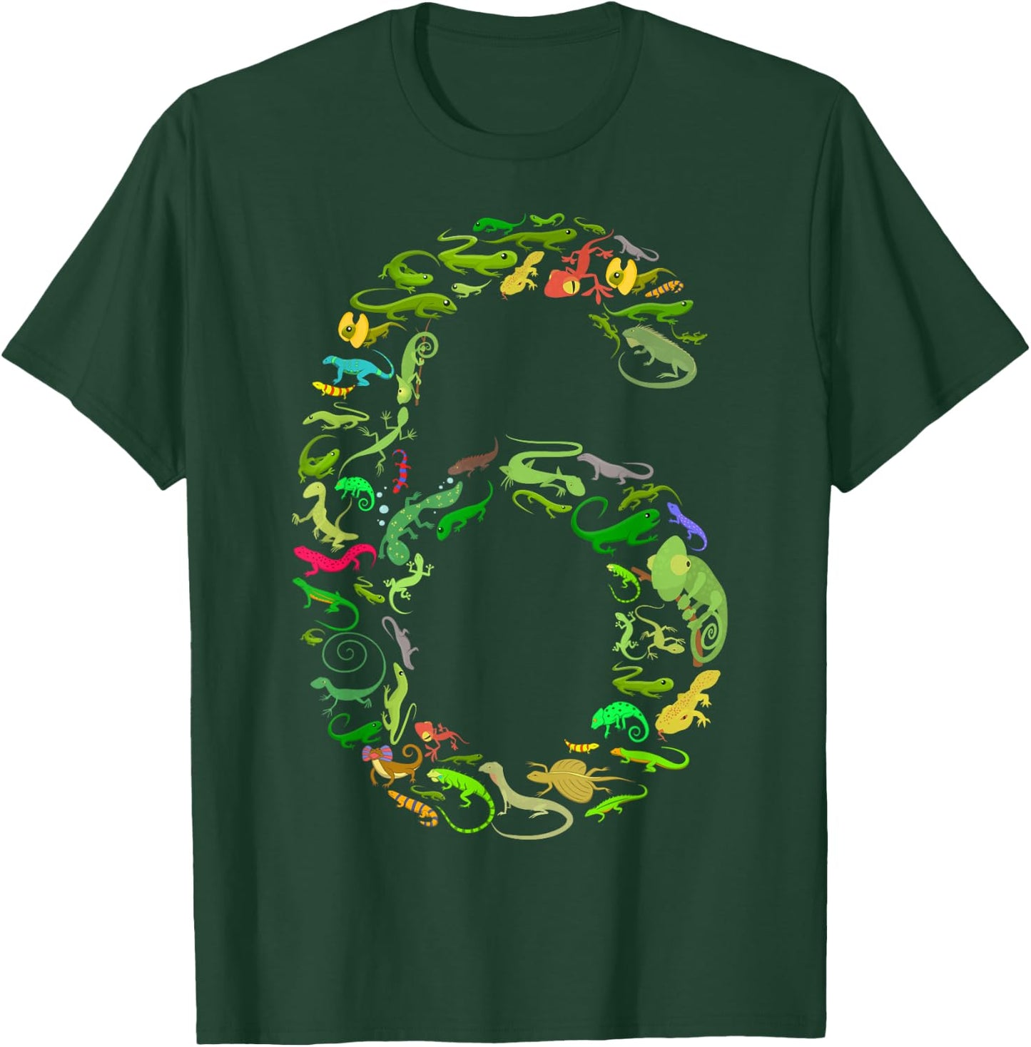 6th Birthday Lizard Reptile Birthday Party 6 Year Old T-Shirt - T-Shirt | Forest