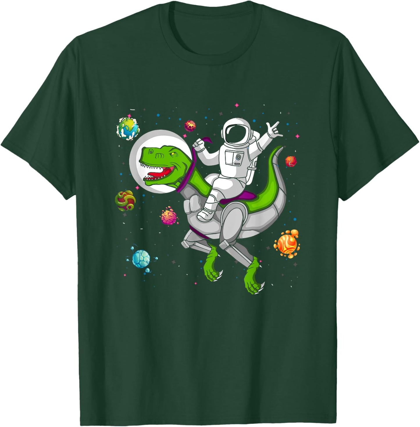 Astronaut Riding T Rex Dinosaur OuterSpace Galaxy T-Shirt - T-Shirt | Forest
