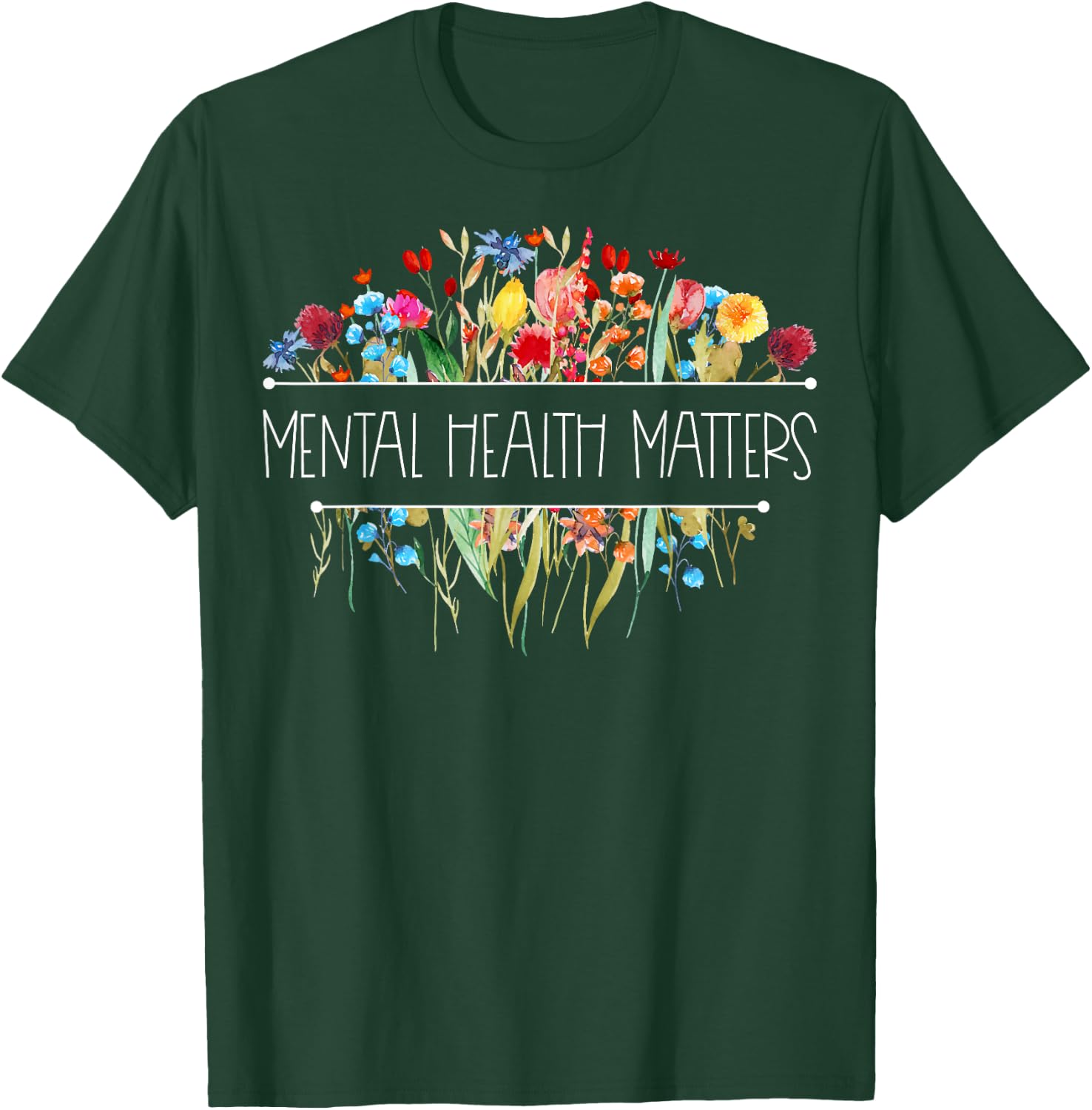 Retro Vintage Wildflower Mental Health Matters Awareness T-Shirt - T-Shirt | Forest