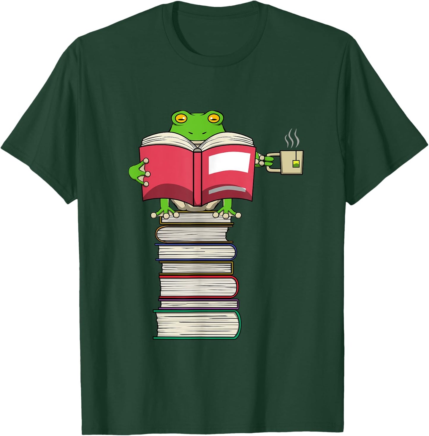 Funny Frog Reading Books and Drinking Tea T-Shirt - T-Shirt | Forest