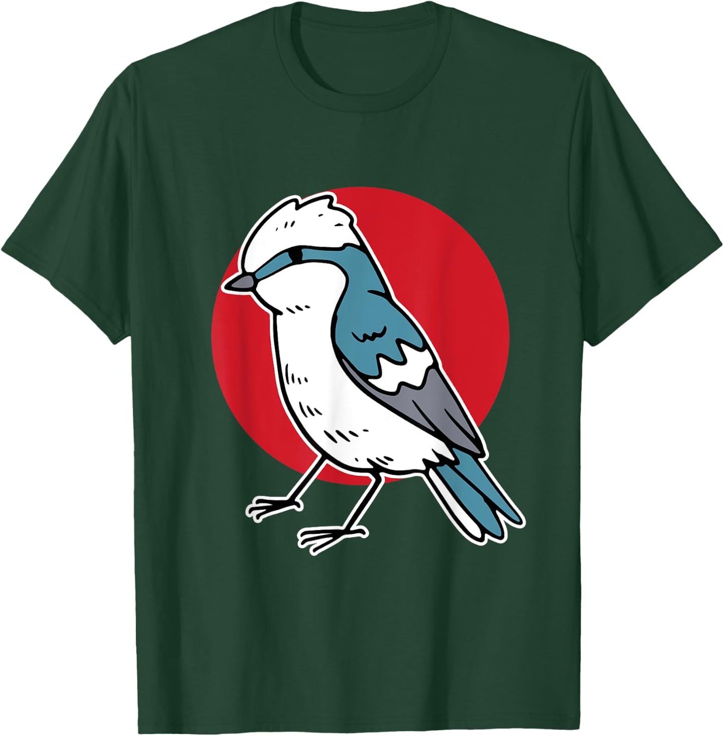 Cartoon Blue Jay Blue Bird On Red Circle T-Shirt - T-Shirt | Forest