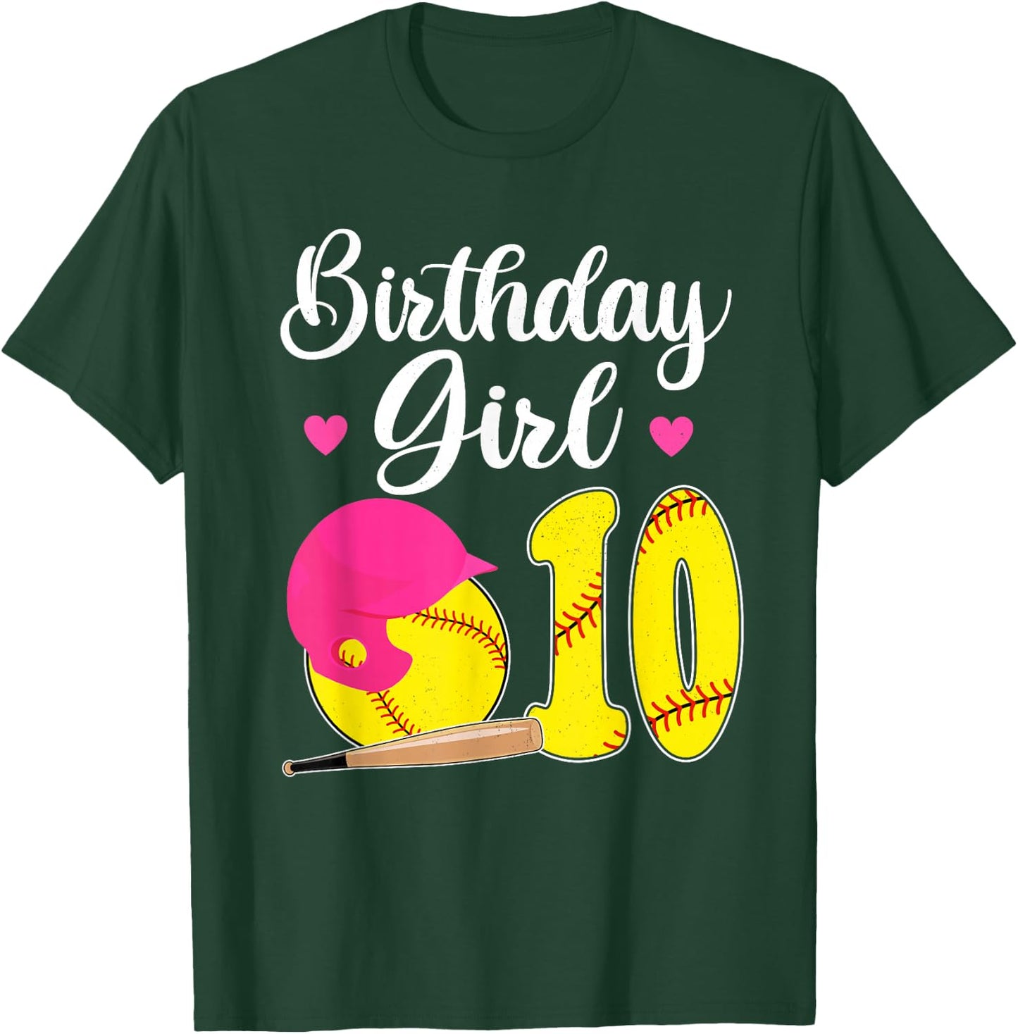 10th Birthday Softball Girls 10 Years Old T-Shirt - T-Shirt | Forest